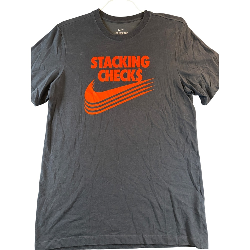 Nike Mens Dri-FIT Stacking Checks Graphic T-Shirt Black Orange Medium M 1611